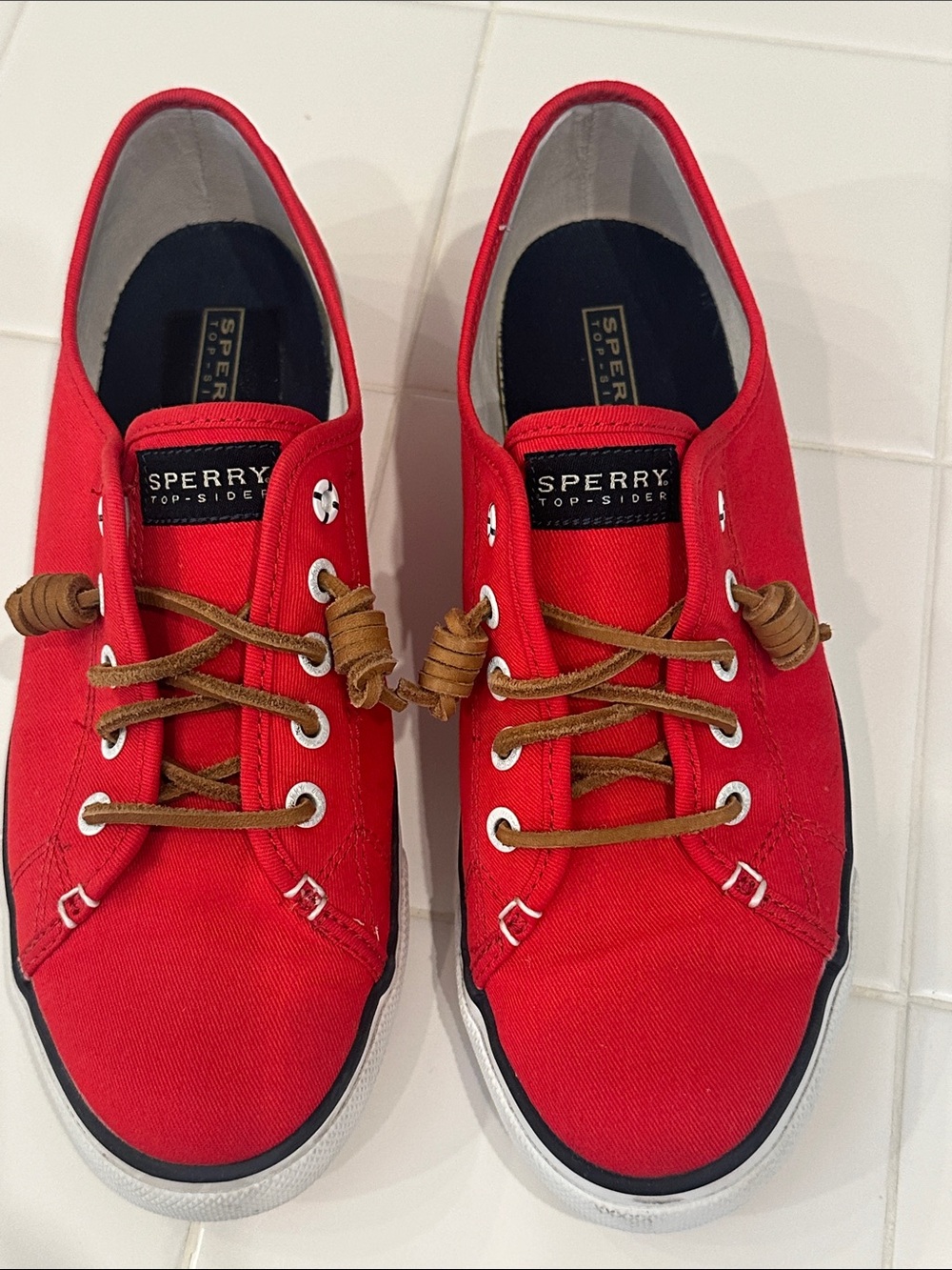 Sperry Red Canvas Boat Shoes with leather Laces